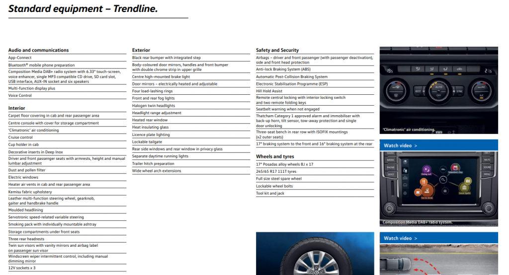 VW Amarok V6 Trendline specification