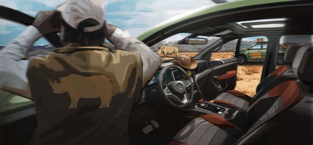 Volkswagen Amarok design sketch showing pickup interior