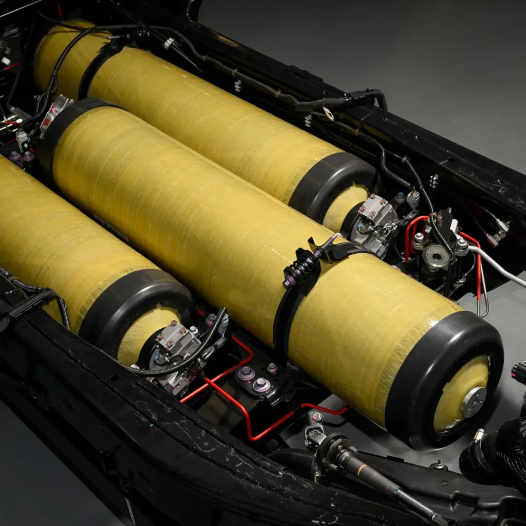 Hydrogen Toyota Hilux demonstration model hydrogen tanks.