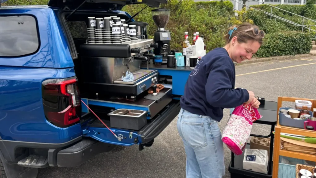 Amy McMillan of the Coffee Can Company and her Ford Ranger PHEV